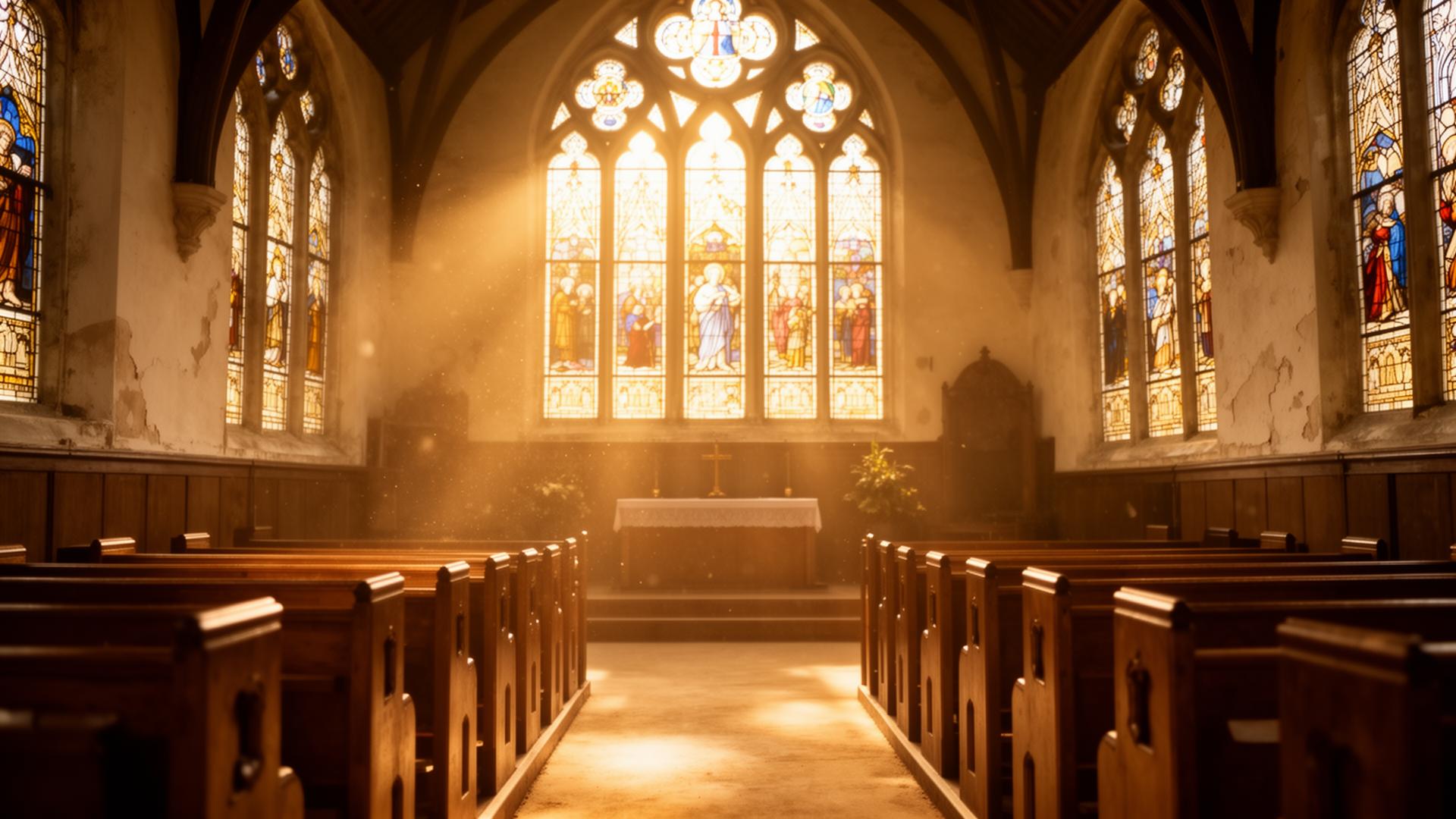 Sunlight streaming through stained glass